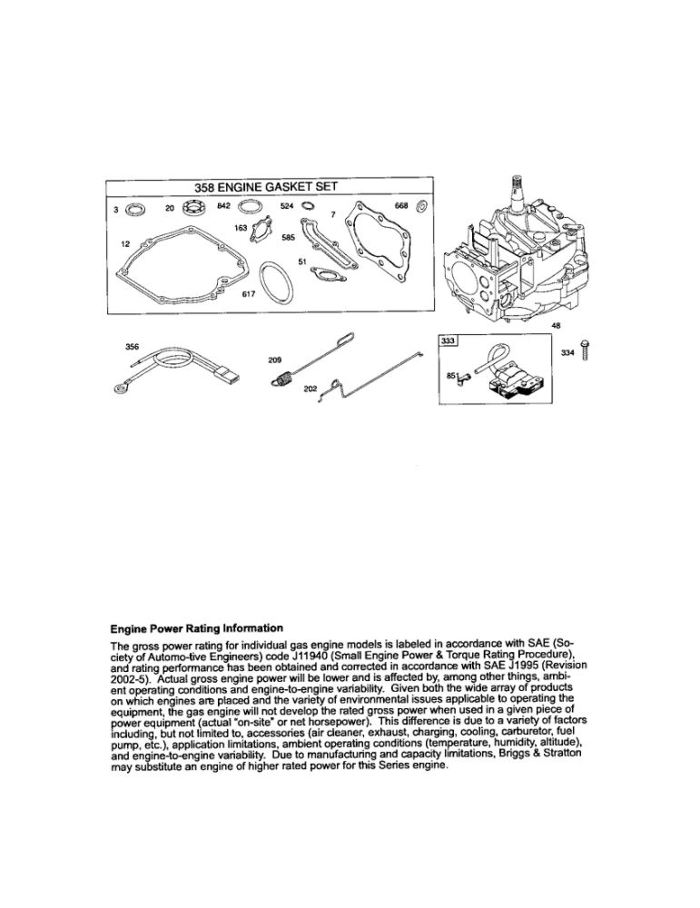 Short Block/Gasket Set Diagram and Parts List for 124T02-0736-EA  Briggs and Stratton Engine
